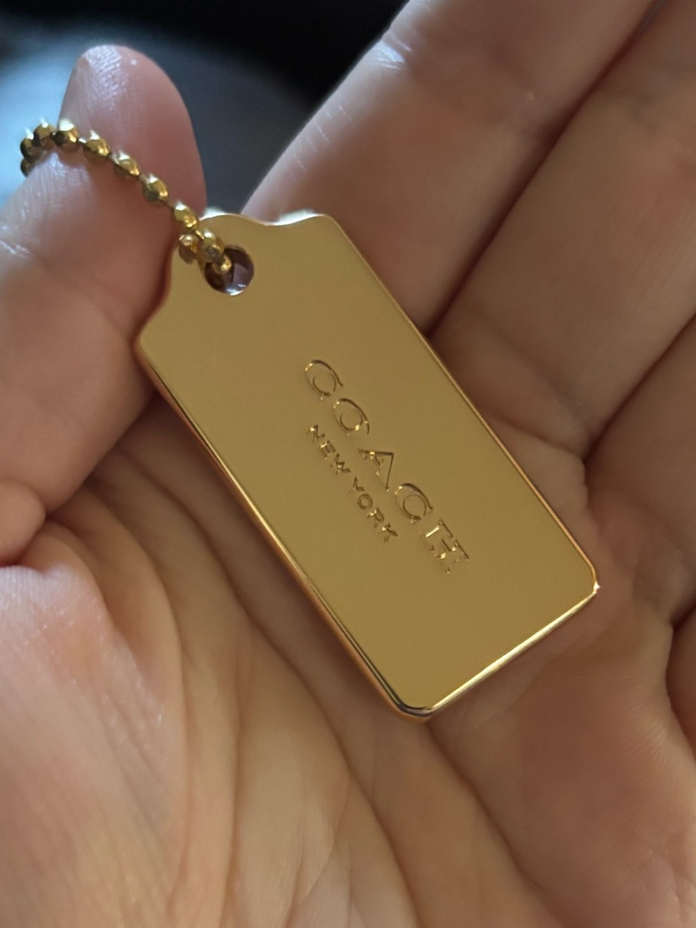 New Coach Medium Gold Metal Hangtag With Coach Ball Chain! Very rare!